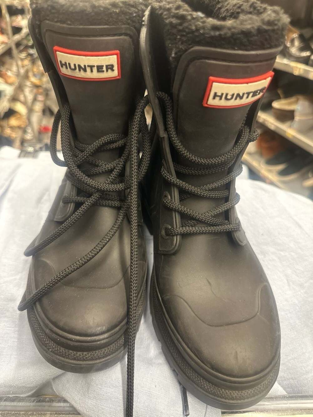 Hunter Women's Diana Insulated Waterproof Lace-Up Rain Boots with Faux Fur Linin